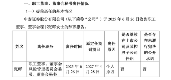 中泰证券张晖十一年董秘生涯谢幕！2023年和2024年薪分别为116万和92万，在公司董监高中分别位列第二和第一